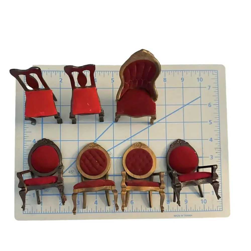Victorian 1:12 Miniature Dollhouse Furniture Maroon Red Mahogany Sofa Chairs